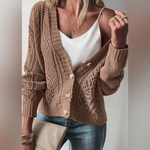 Women's Brown Knit Cardigan Sweater